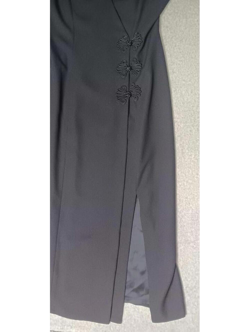 Maggie London Partial Wrap Maxi Dress Womens Size 8 Black Padded Shoulders... - Picture 10 of 11